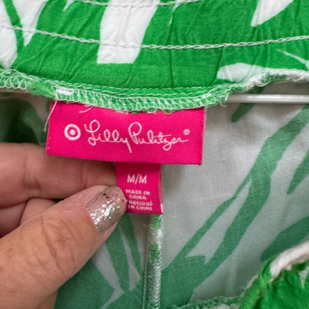 Lilly Pulitzer for Target Green and White Printed pants elastic tie women’s m